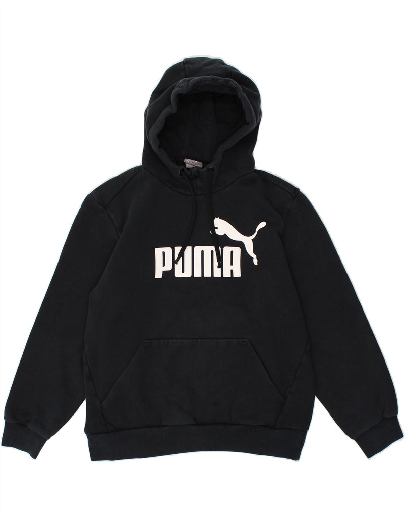 PUMA Womens Graphic Hoodie Jumper UK 14 Medium Black Cotton | Vintage Puma | Thrift | Second-Hand Puma | Used Clothing | Messina Hembry 