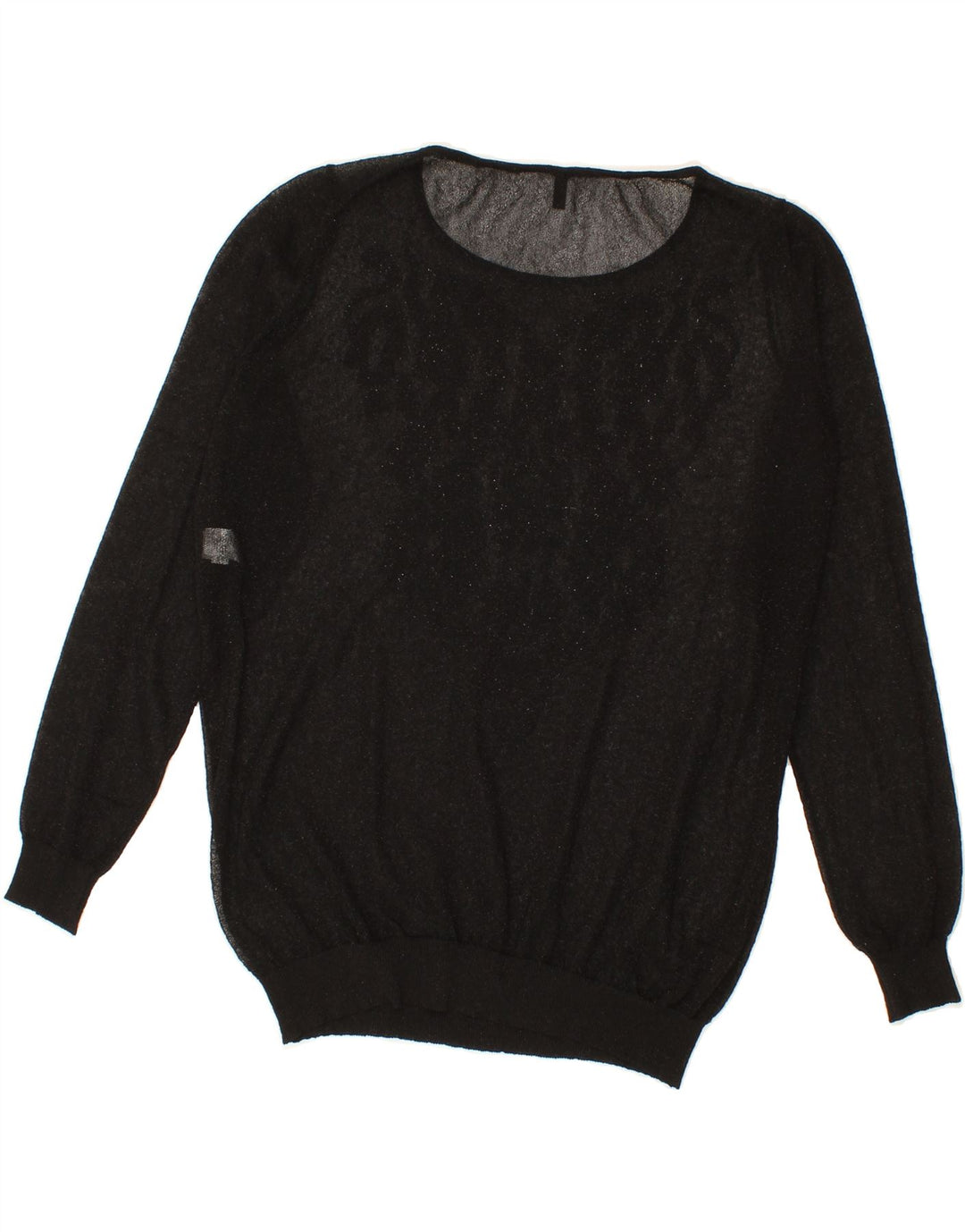 BENETTON Womens See Through Boat Neck Jumper Sweater UK 12 Medium Black Vintage Benetton and Second-Hand Benetton from Messina Hembry 
