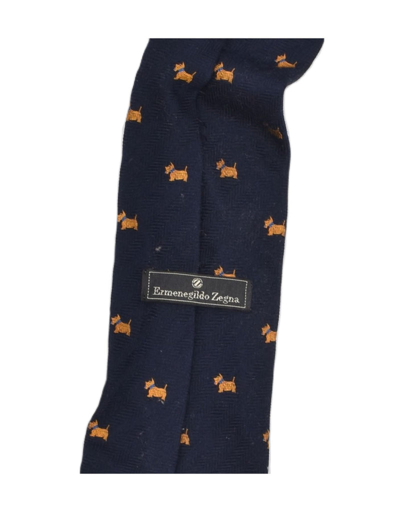 ERMENEGILDO ZEGNA Mens Tie One Size Navy Blue Animal Print Silk Animals | Vintage | Thrift | Second-Hand | Used Clothing | Messina Hembry 