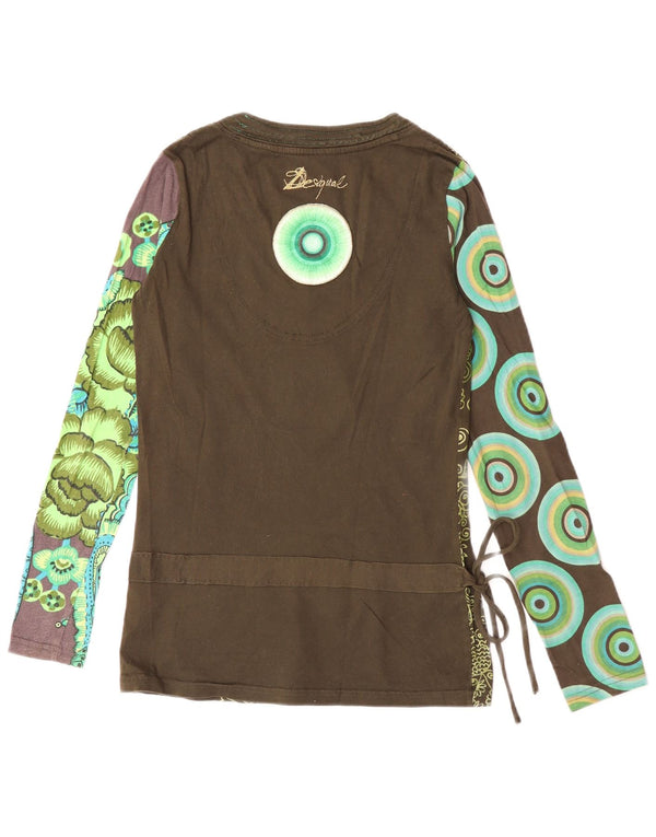 Desigual Womens Graphic Top Long Sleeve UK 10 Small Khaki Paisley Cotton