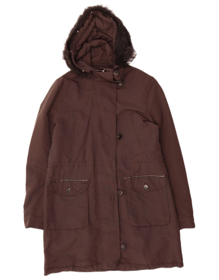 Massimo Dutti Womens Hooded Parka Jacket UK 14 Medium Brown Polyester