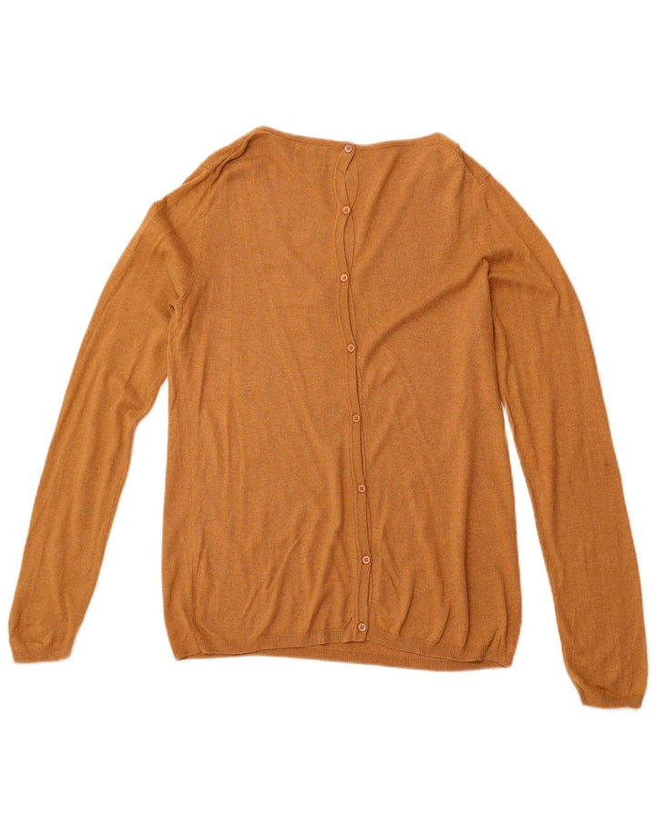 MASSIMO DUTTI Womens V-Neck Jumper Sweater UK 14 Large Brown Cotton