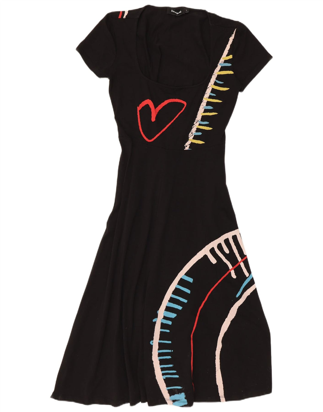 Desigual Womens Graphic A-Line Dress UK 14 Large Black