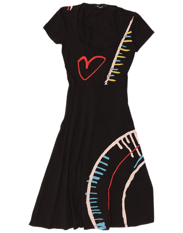 Desigual Womens Graphic A-Line Dress UK 14 Large Black