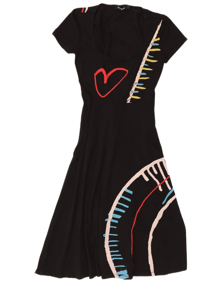Desigual Womens Graphic A-Line Dress UK 14 Large Black