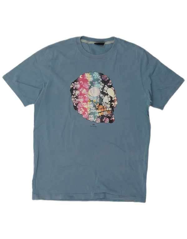 Paul Smith Mens Graphic T-Shirt Top Medium Blue Cotton