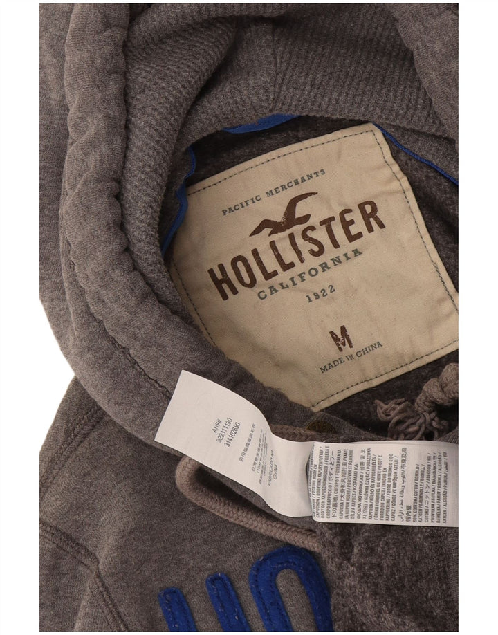 Hollister Mens Graphic Hoodie Jumper Medium Grey Cotton