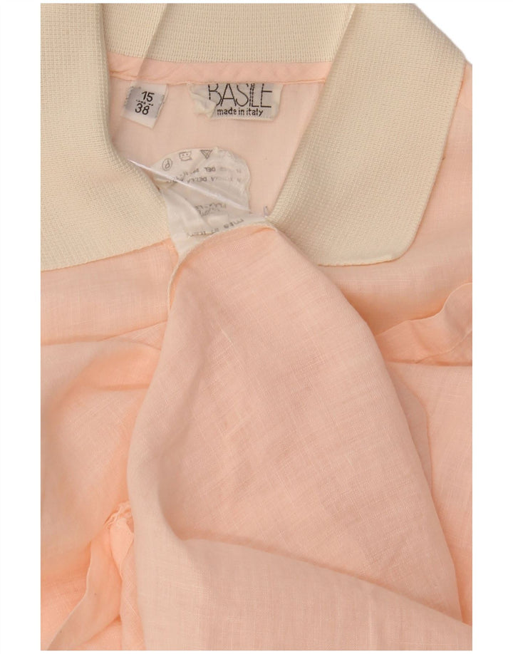 BASILE Womens Short Sleeve Pullover Shirt Size 15 38 Medium Pink Linen