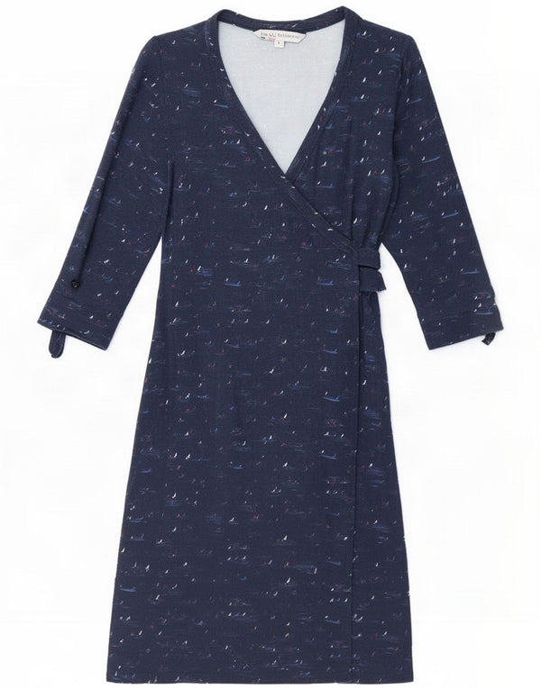 Crew Clothing Womens Abstract Pattern Wrap Dress UK 8 Small Navy Blue