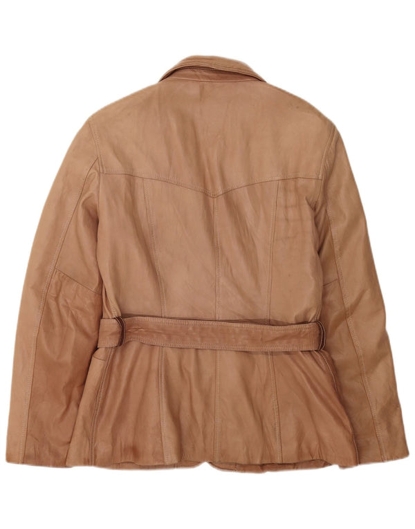 VINTAGE Womens 3 Button Leather Blazer Jacket UK 16 Large Brown