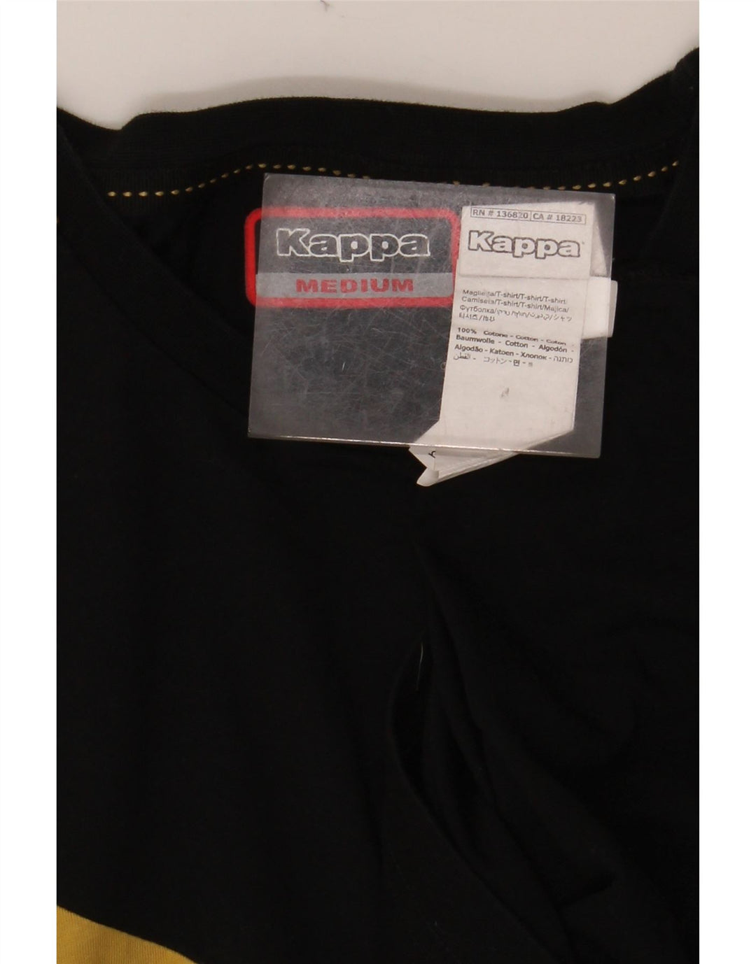 KAPPA Mens Graphic T-Shirt Top Medium Black Colourblock Cotton