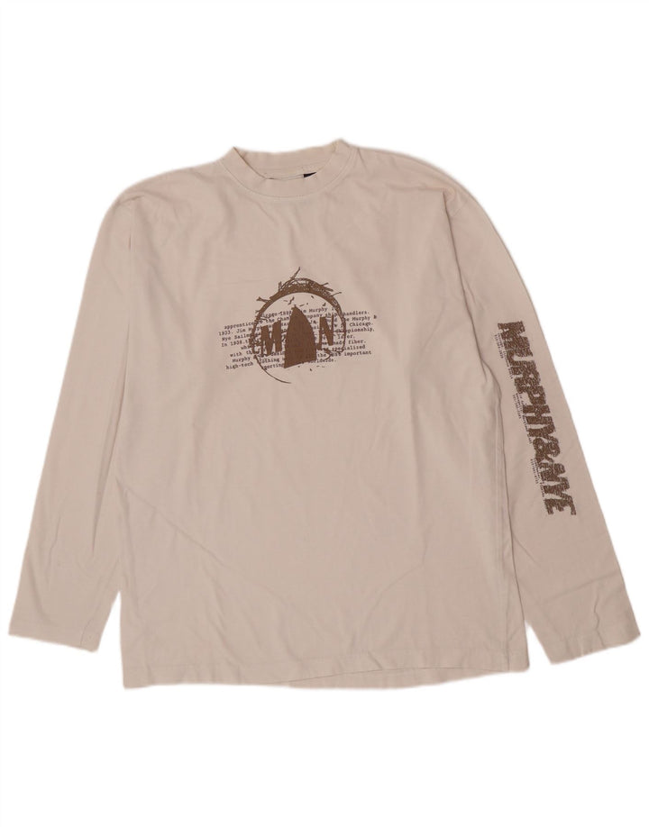 Murphy & Nye Mens Graphic Top Long Sleeve Medium White Cotton