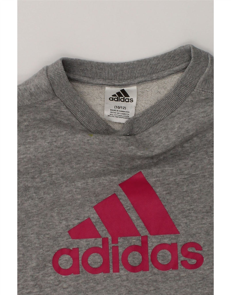 ADIDAS Girls Graphic Sweatshirt Jumper 10-11 Years Grey Cotton | Vintage Adidas | Thrift | Second-Hand Adidas | Used Clothing | Messina Hembry 