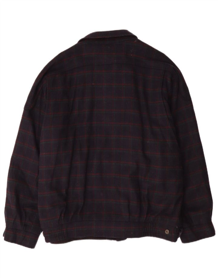BUSCH Mens Bomber Jacket UK 42 XL Navy Blue Check Wool