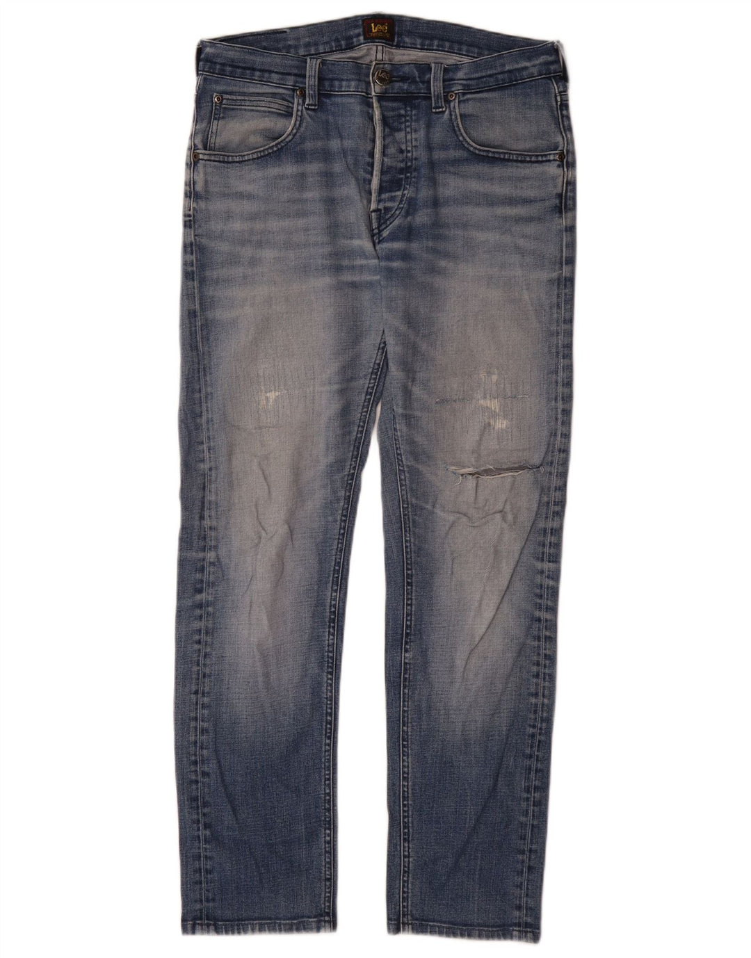 Lee Mens Distressed Straight Jeans W30 L31 Blue Cotton