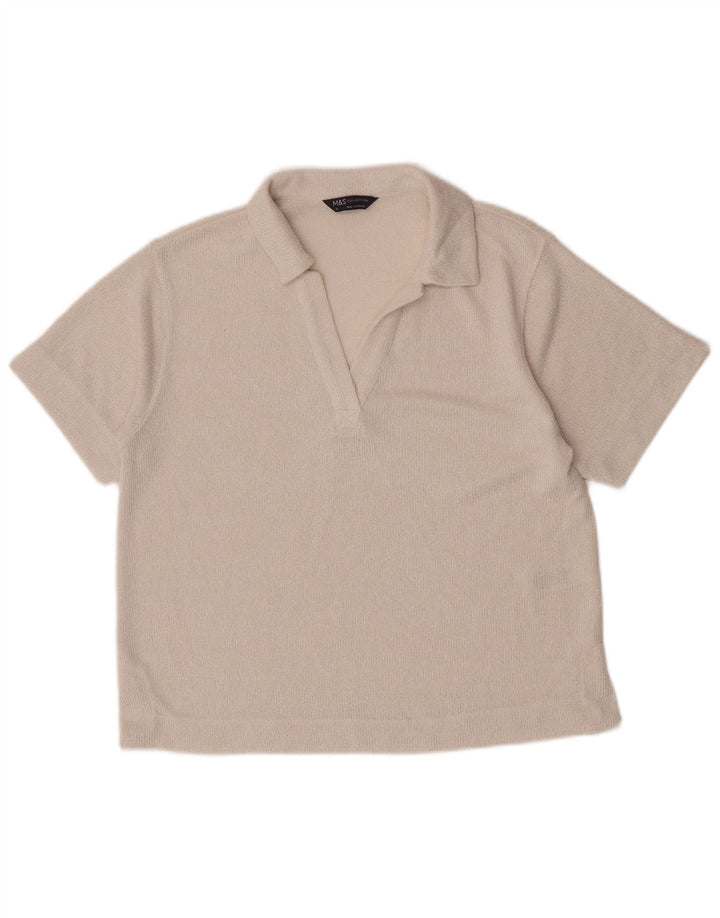 Marks & Spencer Womens Polo Shirt UK 12 Medium White Polyester