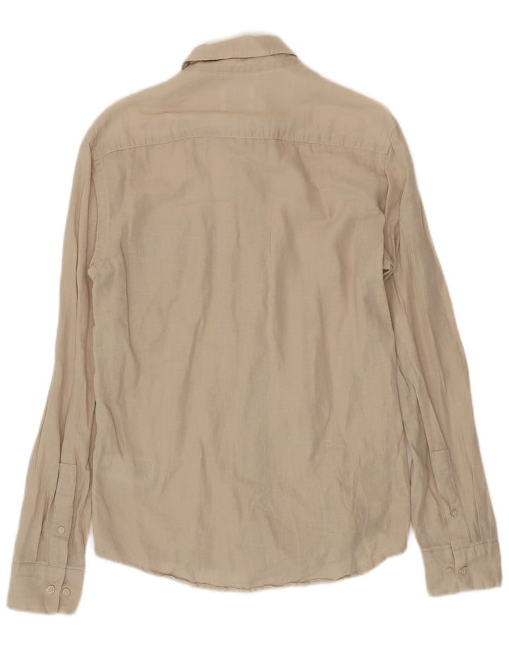 CALVIN KLEIN Mens Slim Fit Shirt Small Beige Linen