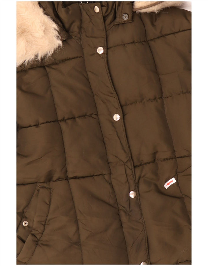 TOPSHOP Womens Oversized Crop Sherpa Padded Jacket UK 12 Medium Khaki