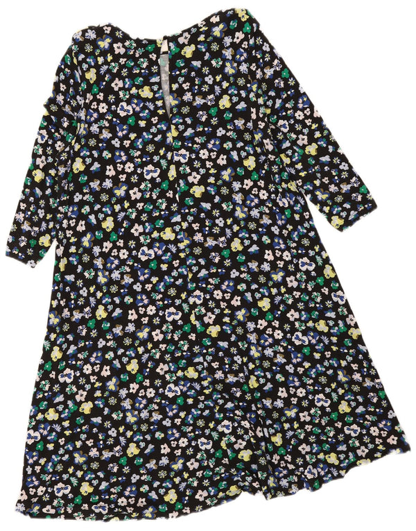 Marks & Spencer Womens 3/4 Sleeve A-Line Dress UK 18 XL Black Floral