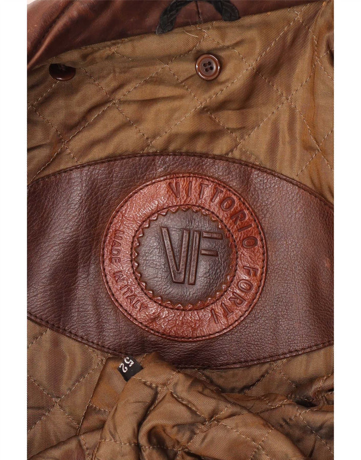 Vittorio Forti Mens Leather Flight Aviator Jacket IT 52 XL Brown
