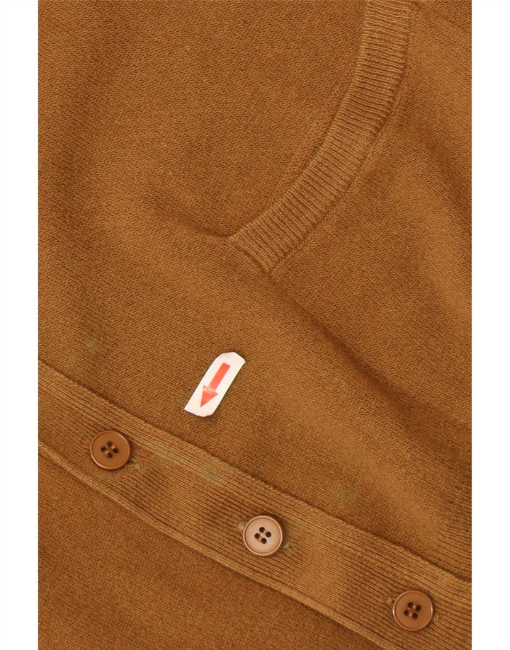 BENETTON Mens Cardigan Sweater IT 48 Medium Brown Lambswool