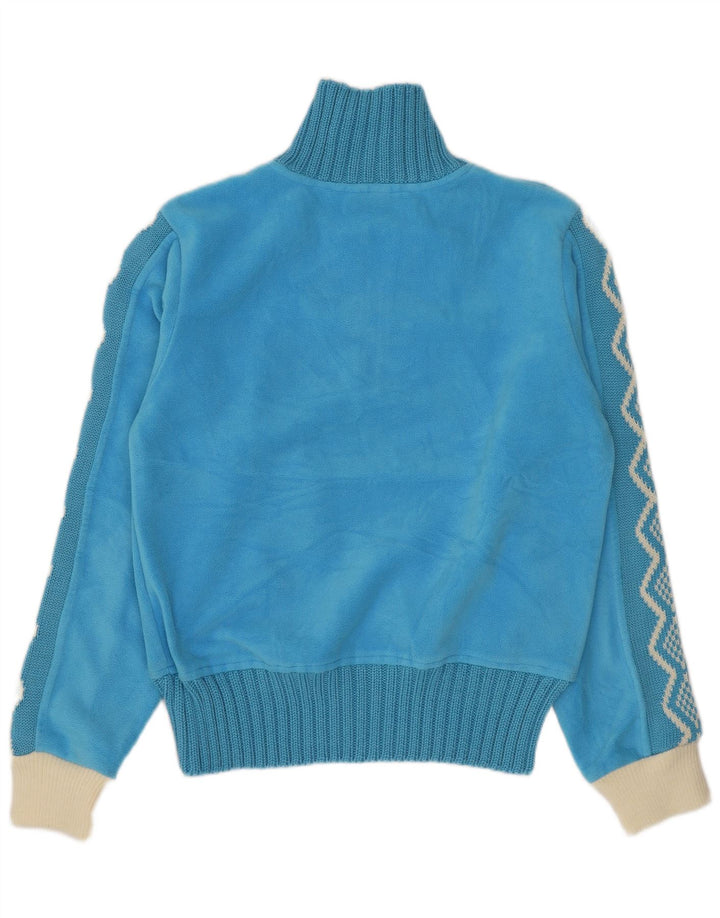 Vintage Womens Zip Neck Fleece Jumper UK 14 Medium Blue Geometric Polyester
