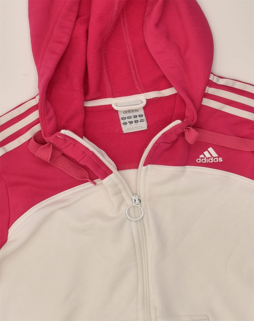 ADIDAS Womens Zip Hoodie Sweater UK 16 Large Pink Colourblock Polyester | Vintage Adidas | Thrift | Second-Hand Adidas | Used Clothing | Messina Hembry 