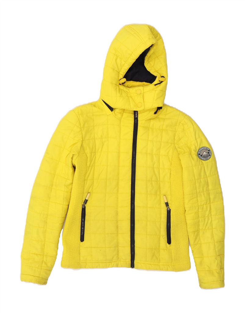 SUPERDRY Womens Hooded Padded Jacket UK 12 Medium Yellow Polyester Vintage Superdry and Second-Hand Superdry from Messina Hembry 