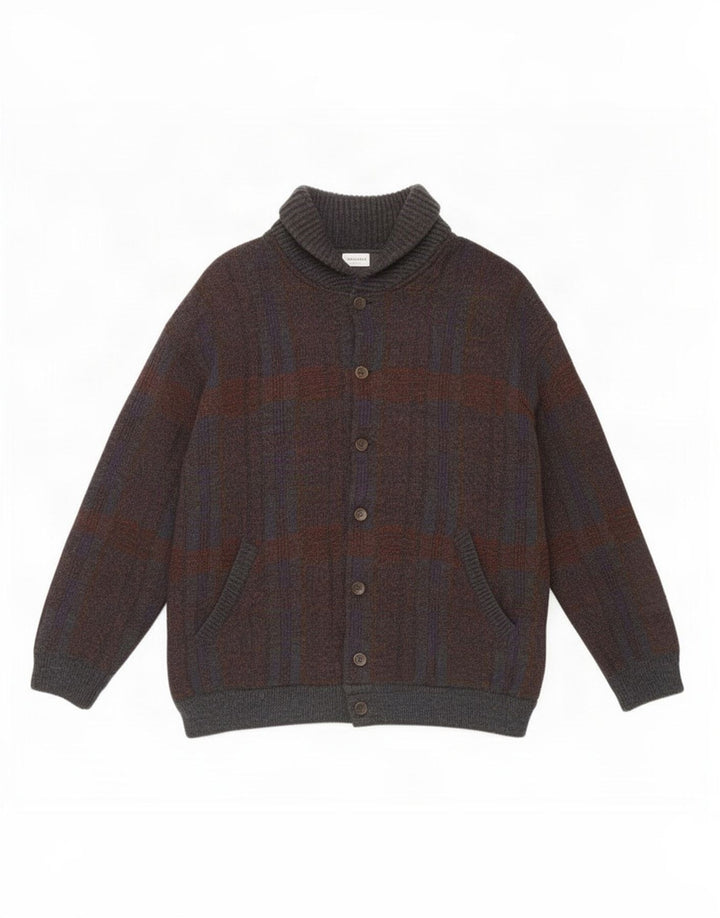 Settebello Mens Cardigan Sweater Large Grey Check Acrylic