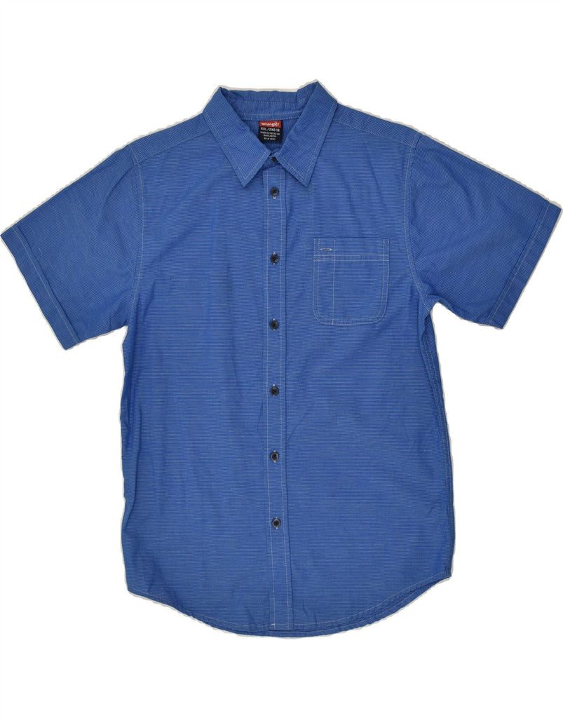 WRANGLER Boys Short Sleeve Shirt 15-16 Years 2XL Blue Pinstripe Cotton | Vintage Wrangler | Thrift | Second-Hand Wrangler | Used Clothing | Messina Hembry 