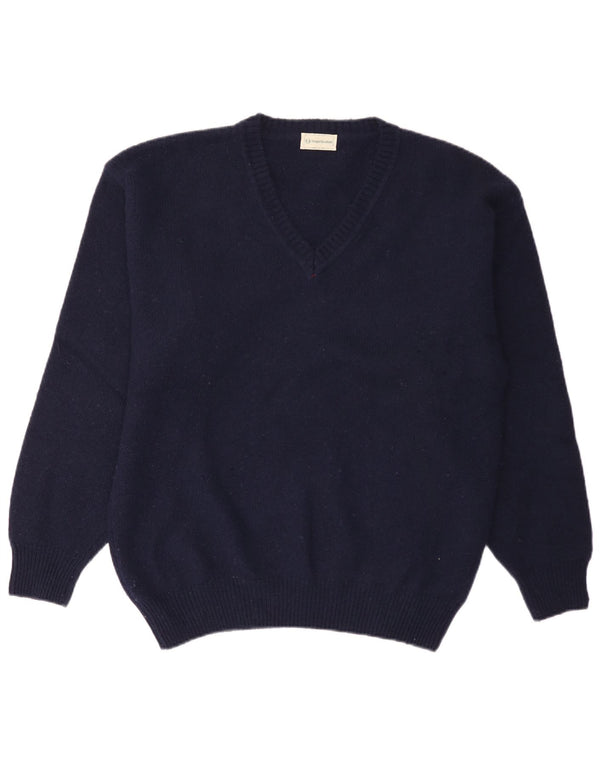 Sergio Tacchini Mens V-Neck Jumper Sweater XL Navy Blue Wool