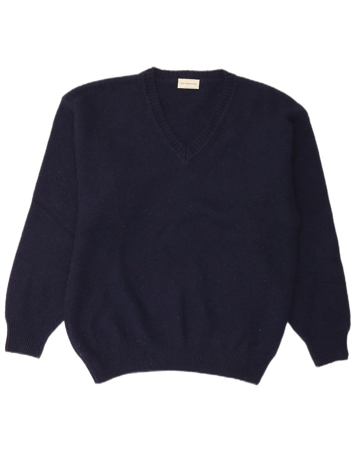 Sergio Tacchini Mens V-Neck Jumper Sweater XL Navy Blue Wool