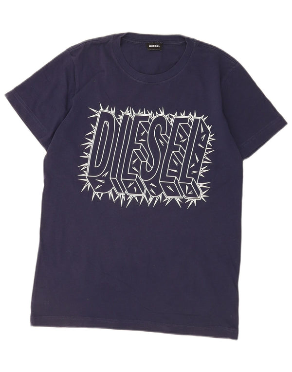 Diesel Mens Graphic T-Shirt Top Small Navy Blue Cotton