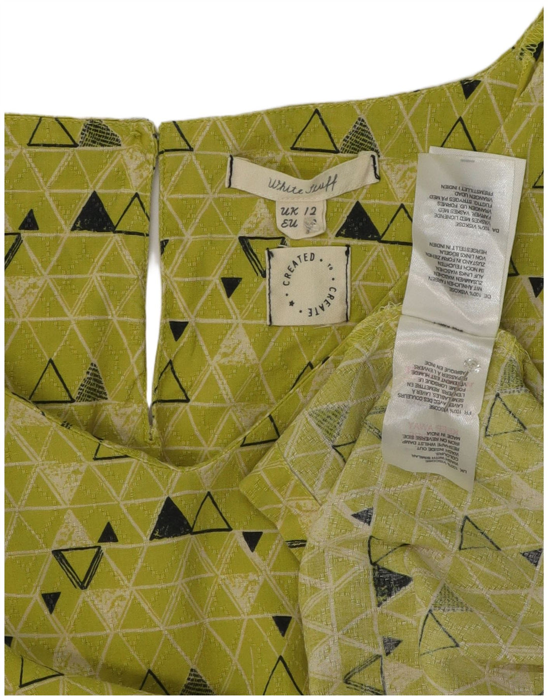 White Stuff Womens 3/4 Sleeve Blouse Top UK 12 Medium Green Geometric