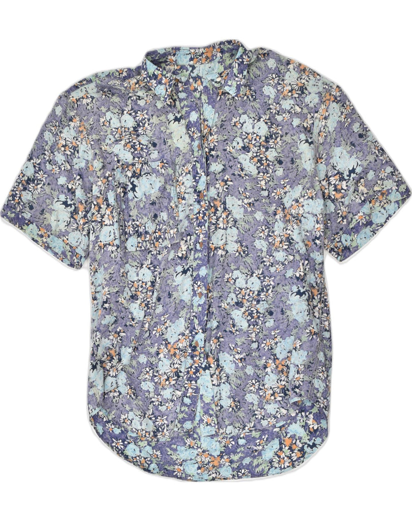 VINTAGE Womens Short Sleeve Shirt Blouse UK 18 XL Blue Floral | Vintage | Thrift | Second-Hand | Used Clothing | Messina Hembry 