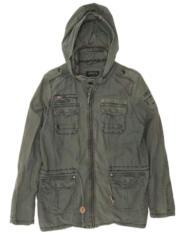 Soccx Mens Hooded Utility Jacket UK 40 Large Khaki Linen