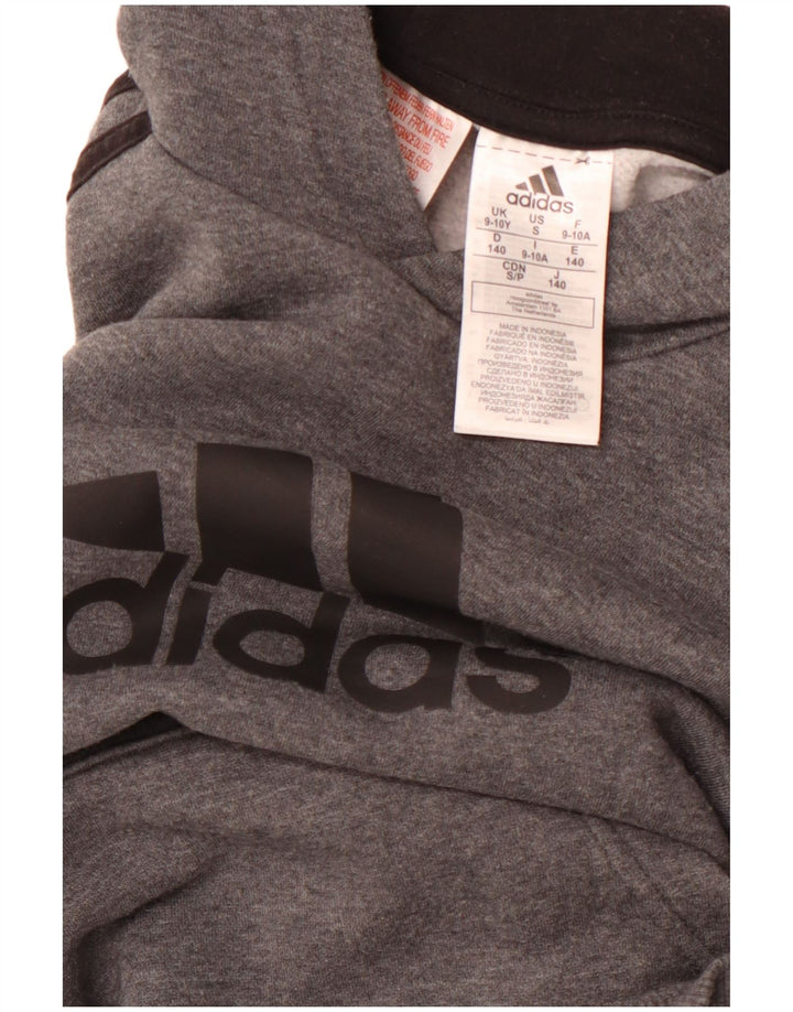 ADIDAS Boys Graphic Hoodie Jumper 9-10 Years Grey Cotton