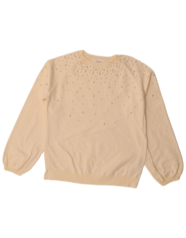 Zara Girls Boat Neck Jumper Sweater 11-12 Years Off White Spotted Cotton