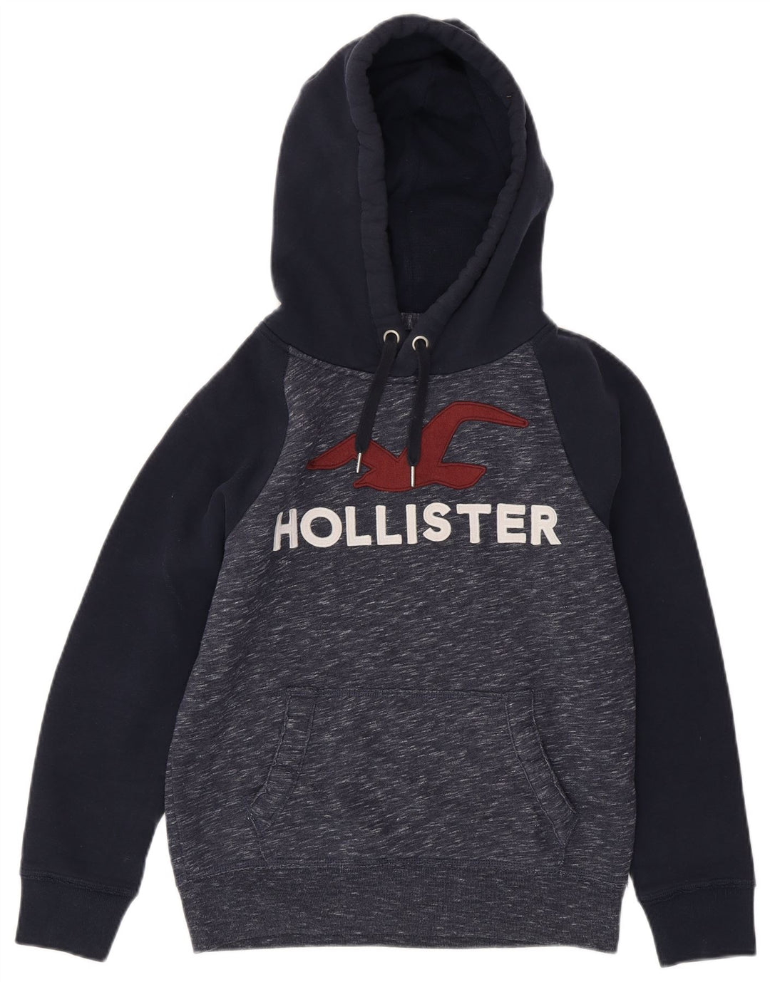 HOLLISTER Mens Graphic Hoodie Jumper XS Navy Blue Colourblock Cotton