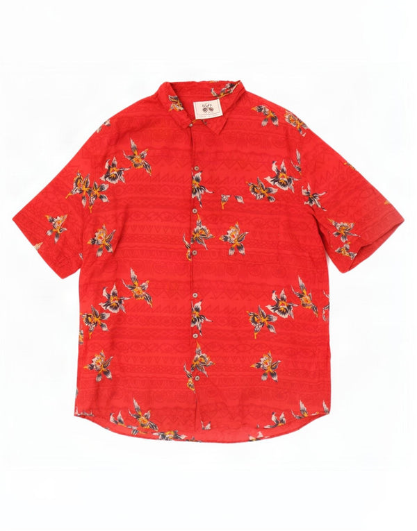 De Pietri Mens Short Sleeve Shirt IT 52 Large Red Floral Cotton