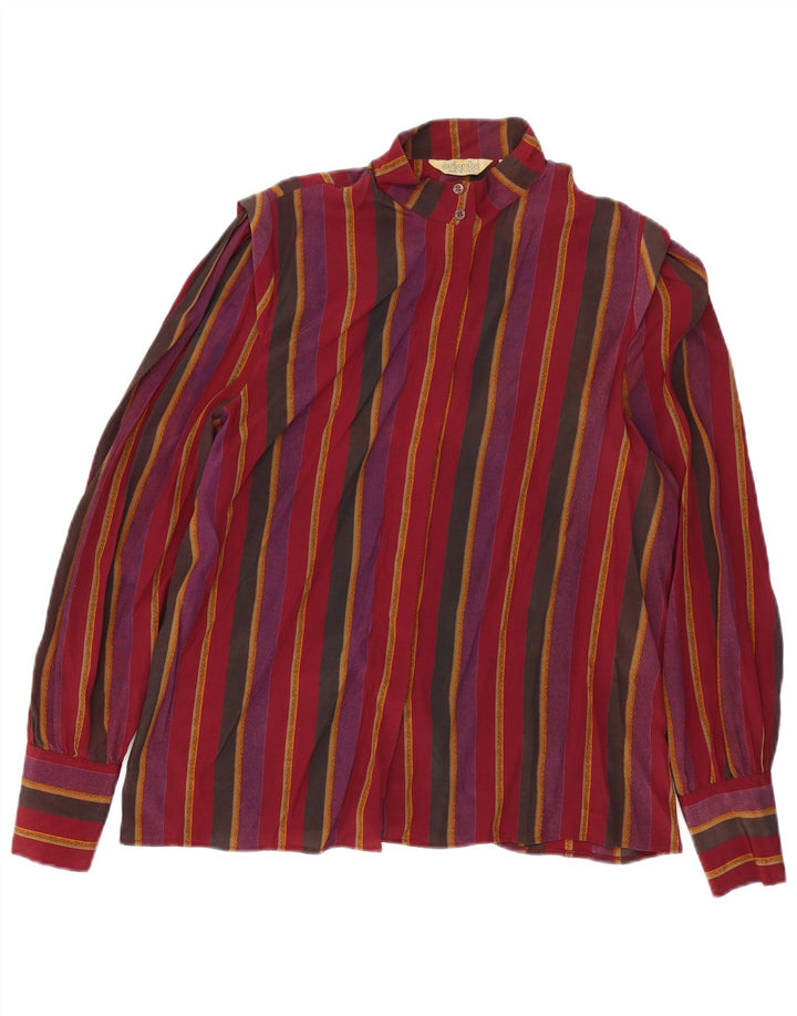 VINTAGE Womens Shirt Blouse IT 46 Large Burgundy Striped Silk