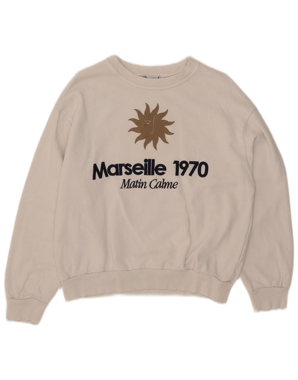 Zara Womens Graphic Oversized Sweatshirt Jumper UK 10 Small White Cotton