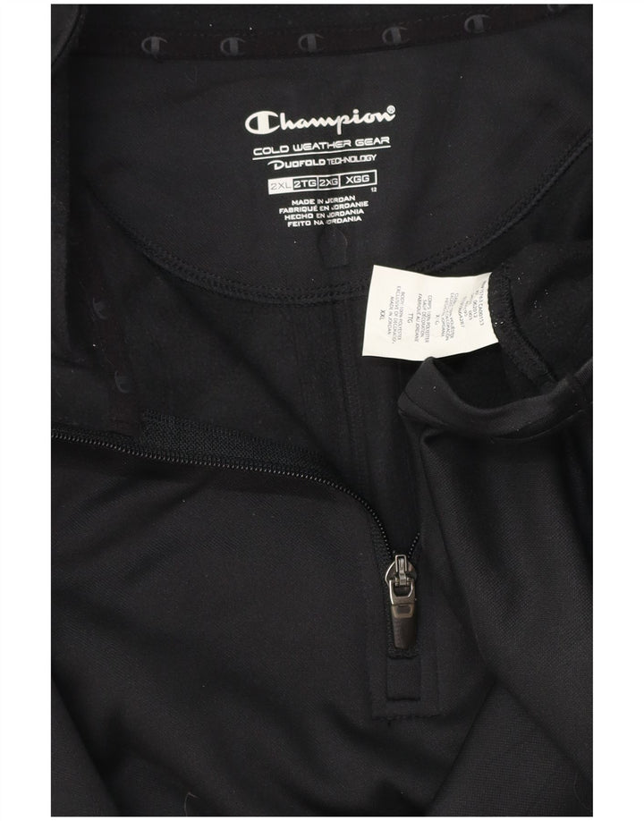 CHAMPION Mens Zip Neck Pullover Tracksuit Top 2XL Black Spotted Polyester