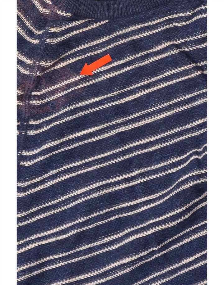Marks & Spencer Mens Crew Neck Jumper Sweater Medium Navy Blue Striped