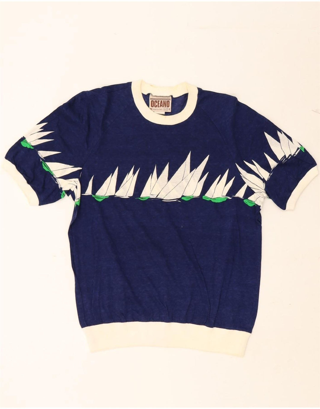 OCEANO Womens Graphic T-Shirt Top IT 42 Medium Navy Blue Vintage Oceano and Second-Hand Oceano from Messina Hembry 