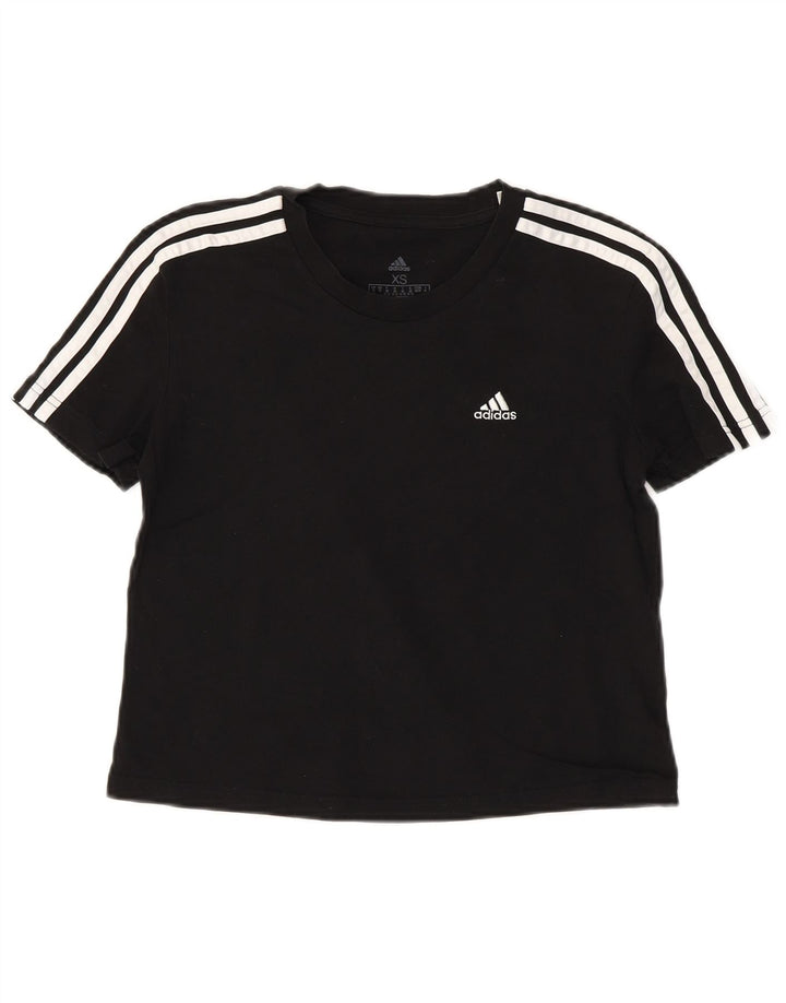 ADIDAS Womens Crop T-Shirt Top UK 4/6 XS Black Cotton