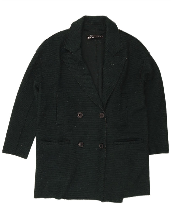 Zara Womens Oversized Double Breasted Coat UK 10 Small Green Polyester