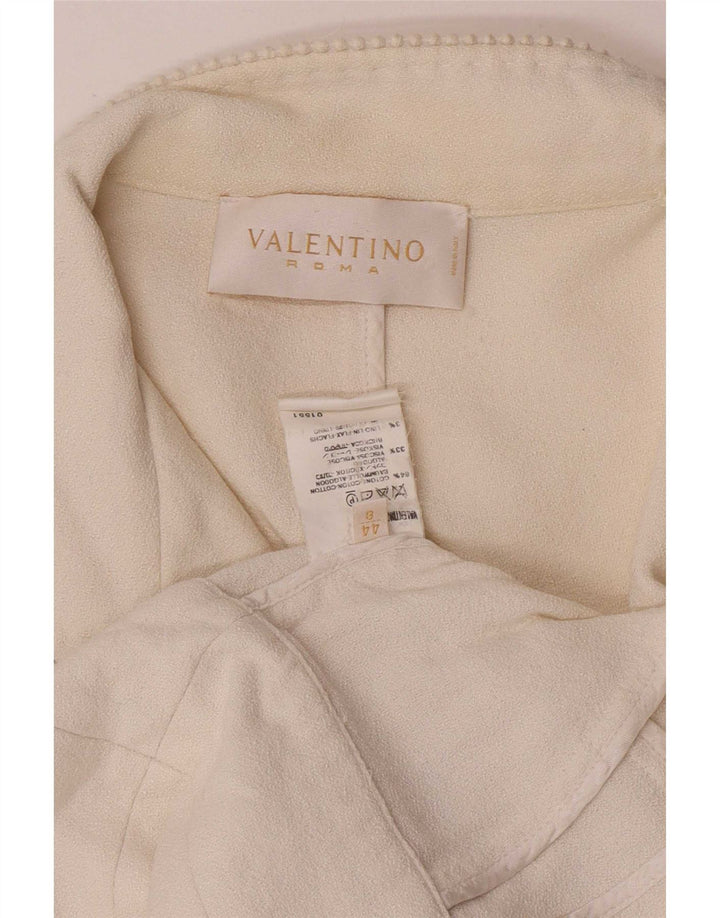 Valentino Womens Crop 1 Button Blazer Jacket IT 44 Medium Off White Cotton