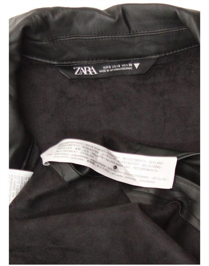Zara Womens Faux Leather Coat UK 10 Small Black Polyurethane Modern
