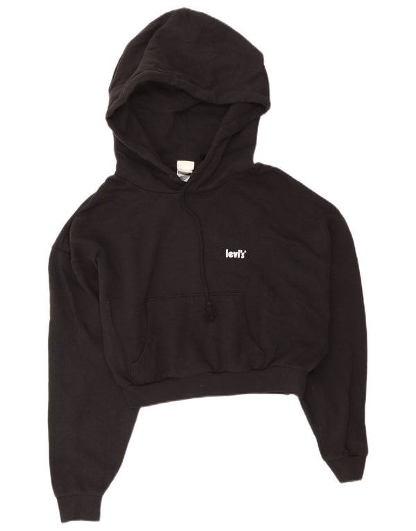 Levi's Womens Crop Hoodie Jumper UK 14 Medium Black Cotton